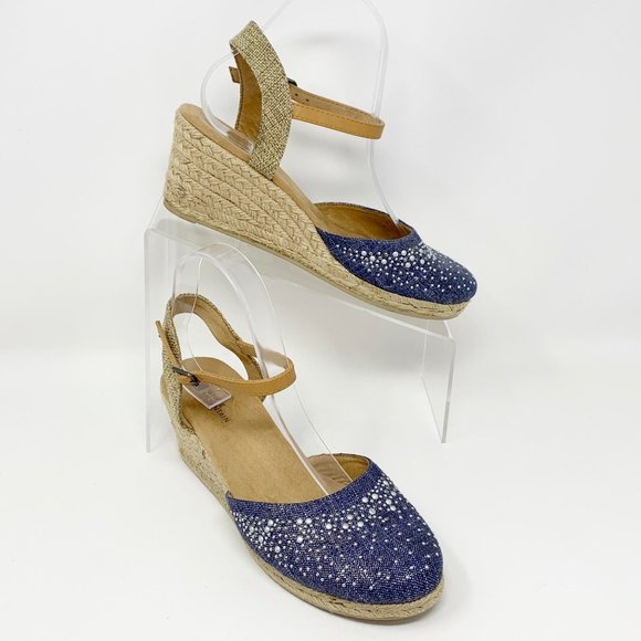 White Mountain  Blue Silver Studded Woven Heel 8 - Picture 2 of 10